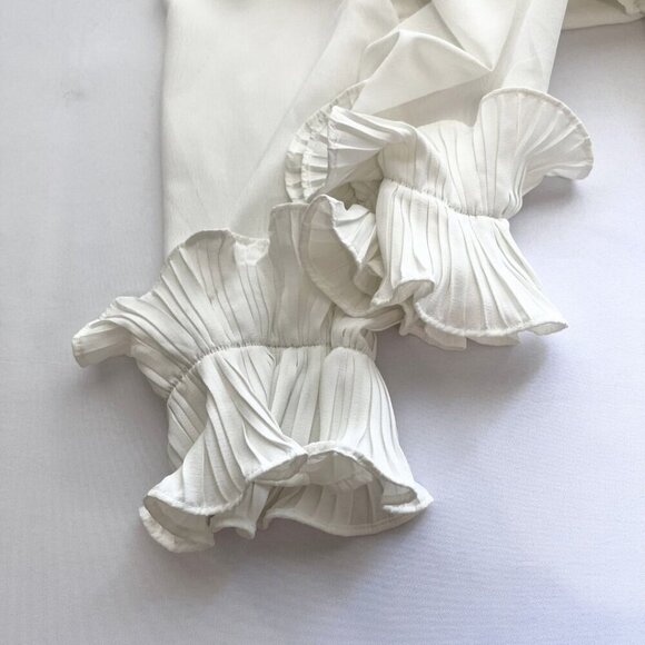 PRETTYLITTLETHING WHITE FRILL DETAIL PLEATED SKATER DRESS - - Picture 9 of 11